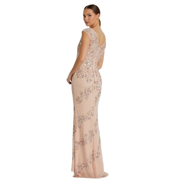 MAC DUGGAL Dress Size 2 Evening Gown Sequin Pink NEW Cream Embellished Bateau - Picture 2 of 7